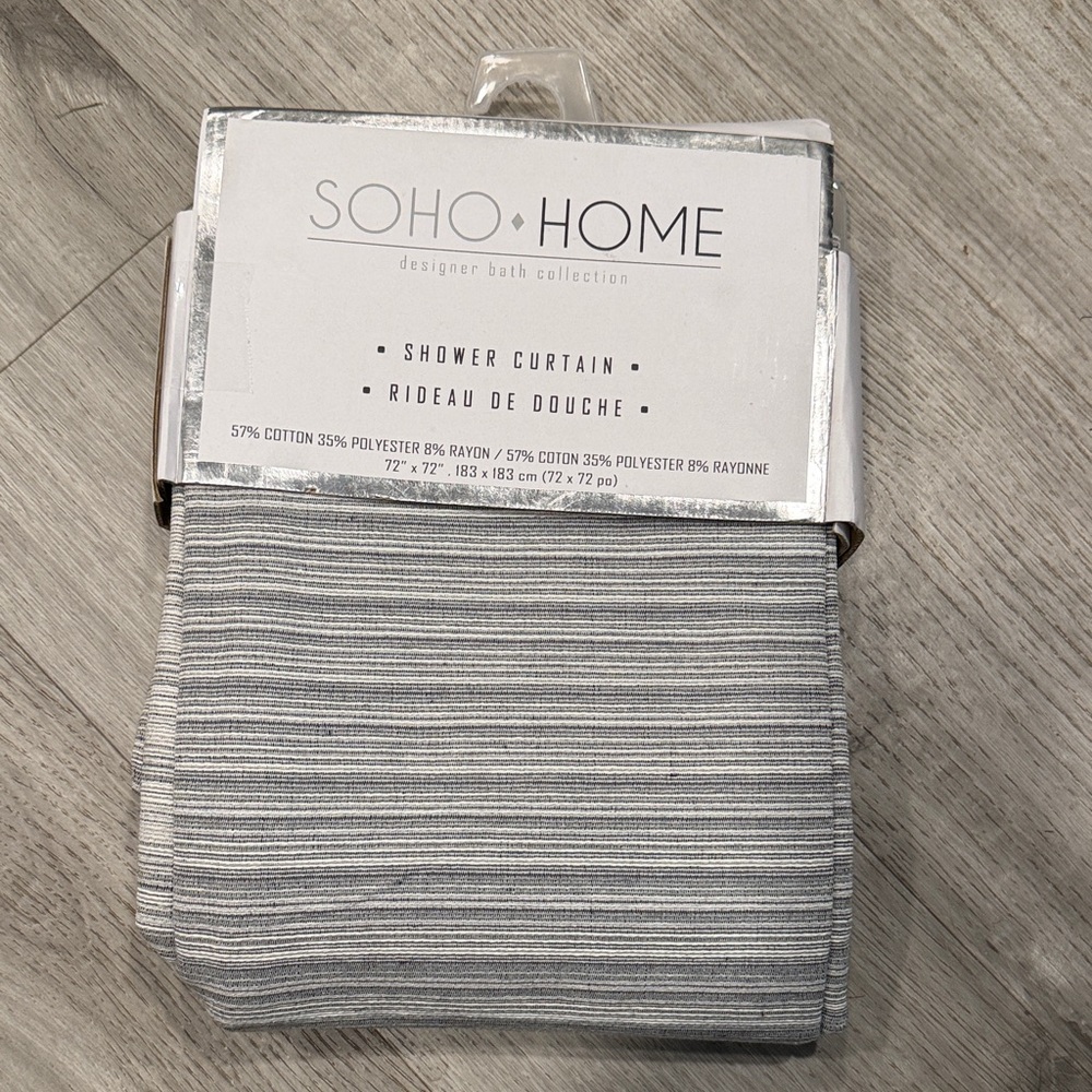 New SOHO HOME Striped Grey White Shower Curtain 72x72 inches